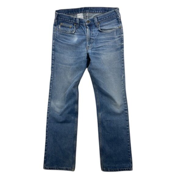 Carhartt B480 Jeans Men’s Blue Straight Fit Distressed Workwear Denim 36x34 - Picture 1 of 11